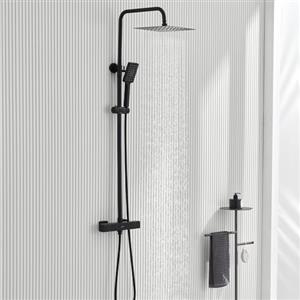 Ulytid Colonna Doccia con Miscelatore Nero, Ulytid Kit Doccia con Soffione e Doccetta, Miscelatore Termostatico Doccia con Soffione Quadrato 25x25cm, Doccetta 3 Funzioni, Saliscendi Doccia Regolabile