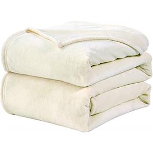 WAVVE Coperta Plaid Divano Pile di Flanella 260gsm - 130x150 cm, Bianco Beige - Coperta Letto Singolo 150x130, Copridivano Caldo e Morbido
