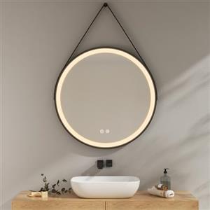 EMKE Specchio da bagno rotondo con illuminazione, 80 cm, specchio da bagno con cornice nera, luce dimmerabile a 3 colori, funzione di memoria, touch, spegnimento automatico dopo 3 ore.
