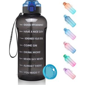 WEMEET 2Litro Borraccia Acqua con Filtro [Tritan Senza BPA], Motivazionale Borraccia Sportiva 2L con Marcatori di Tempo, Bottiglia Sportiva per Palestra, Campeggio, Yoga, Picnic Nero