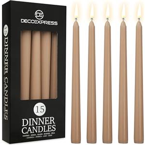 DECO EXPRESS Candele Lunghe Pacco da 6/10/15/50 - Candele 8 Ore Lunga Durata Candele per Candelabro Non profumato (Cappuccino - Confezione da 15)