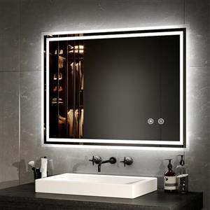 EMKE Specchio bagno con luce 90x70cm, specchio bagno led con funzione antiappannamento + interruttori tattili + luce bianca fredda 6500K + funzione memoria, orizzontale o verticale