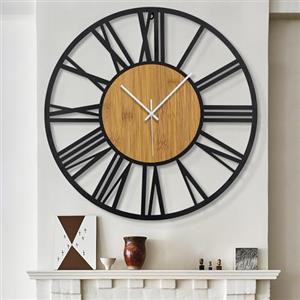 HAITANG Orologio da parete rotondo in legno nero da 80 cm per la decorazione del soggiorno, numeri romani vintage, orologi da appendere silenziosi senza ticchettio, per casa, giardino, ufficio,