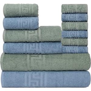 nice homeit Set Asciugamani Bagno 12 Pezzi - Asciugamani Viso, Bidet, Doccia e Ospiti in 100% Cotone - Asciugamani Grandi, Morbidi, Anti-Pilling, Super Assorbenti, Made in Italy. Blu Verde