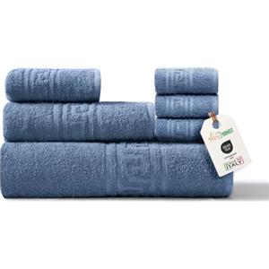 nice homeit Set Asciugamano Bianco in 100% Cotone- Set di Asciugamani per Bagno-Morbidi ed Altamente Assorbenti- Made in Italia-Blu