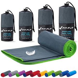 Fit-Flip Asciugamano Microfibra - Asciugamani Palestra Compatto e Ultraleggero - Il Perfetto Telo Mare Grande - ottimale per Viaggio, Sport e Piscina (40x80cm Grigio Scuro - Bordo Verde)