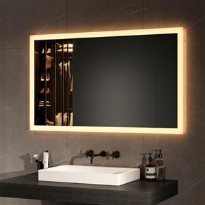 EMKE Specchio da Bagno Illuminato 60x100 cm con Interruttore a Pulsante, Antiappannamento, Due Colori di Luce Bianco Freddo/Caldo