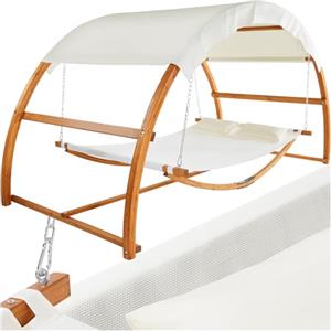 tectake® Amaca da Esterno per 2 Persone, Amaca XXL con Tettuccio Parasole, Struttura in Legno Robusta, Tessuto Traspirante e Idrorepellente, Inclusi Comodi Cuscini, Teak, 328 x 160 x 171,5 cm
