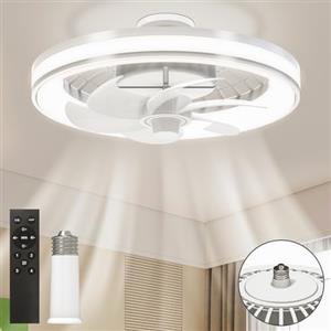 Mefine E27 Ventilatore da Soffitto con Luce Silenzioso, 33cm Dimmerabile Ventilatore da Soffitto con Telecomando, 34W Piccolo Ventilatore da Soffitto Bianco 4 Velocità per Camere da Letto (Bianco)