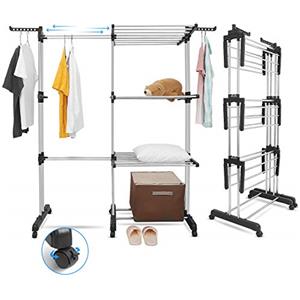 johgee Torre stendibiancheria 2 in 1, lunghezza estensibile 66-130 cm, con 6 ali pieghevoli su 3 livelli, stendibiancheria pieghevole per famiglie numerose