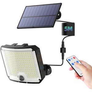 WeBeqer Faretto Led da Esterno Solare, 208LED Lampada Solare da Esterno con Sensore di Movimento, Luce Solares Led Esterno IP65 Impermeabile, 3 Modalità Faretto Solar con Telecomando e Cavo da 5M