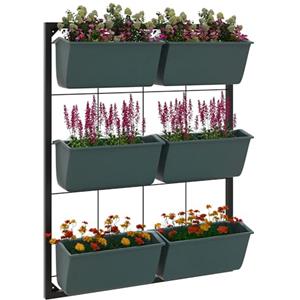 Outsunny Fioriera da Esterno Verticale a 3 Livelli, 6 Vasi per Piante da Esterno in Plastica con Fori di Drenaggio, Portavasi da Appendere per Fiori ed Erbe Aromatiche, 52x14x66 cm, Verde Scuro