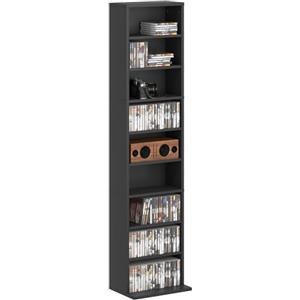 HOMCOM Scaffale Porta CD con 6 Ripiani Regolabili, Capacità di 260 CD/120 DVD, Libreria Salvaspazio per Soggiorno ne Salotto, 33x24x140 cm, Nero