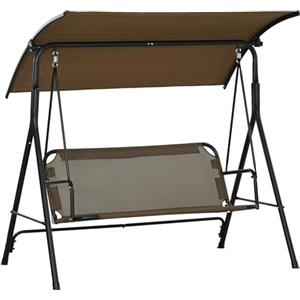Outsunny Dondolo da Giardino 3 Posti con Tettuccio Parasole Regolabile, Dondolo da Esterno con Seduta Traspirante in Texteline e Metallo, Portata Fino a 240 kg, 172x110x153 cm, Marrone
