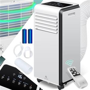 KESSER® Climatizzatore portatile 4 in 1, deumidificatore, ventilatore 9000 BTU/h, 1005 W, con materiale di montaggio, telecomando e timer, modalità notte e ruote a 360°