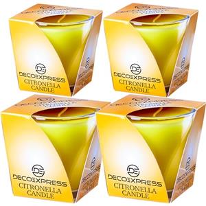 Deco Express Candele Citronella Set, Esterno Candele Profumate Confezione da 2 o 4, 30 Ore di Durata (Giallo, Confezione da 4)
