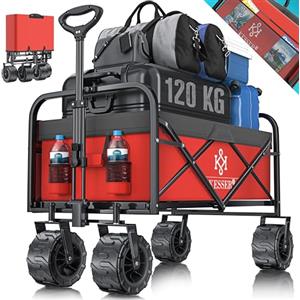 KESSER® Carrello Pieghevole con Pneumatici Larghi Carrello a Mano Carretto da Trasporto Carrello Porta-Attrezzi | incl. 2 Tasche a Rete | Pieghevole | Ruote in Gomma Piena