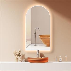 HOKO® Arch - Specchio ad arco a LED, 50 x 90 cm, 90 x 50 cm, con telaio in metallo bianco, montaggio alto+QUER