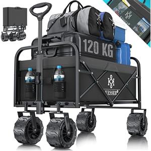KESSER® Carrello Pieghevole con Pneumatici Larghi Carrello a Mano Carretto da Trasporto Carrello Porta-Attrezzi | incl. 2 Tasche a Rete | Pieghevole | Ruote in Gomma Piena