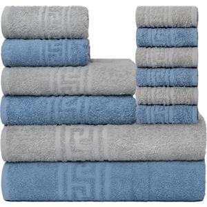 nice homeit Set Asciugamani Bagno 12 Pezzi - Asciugamani Viso, Bidet, Doccia e Ospiti in 100% Cotone - Morbidi, Anti-Pilling, Super Assorbenti, Made in Italy. Blu Grigio