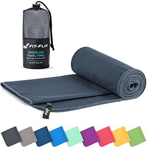 Fit-Flip Asciugamano microfibra - compatto e ultraleggero - asciugamani palestra - il perfetto telo mare grande - ottimale per viaggio, sport e piscina (60x120cm grigio scuro)