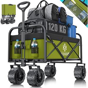 KESSER® Carrello Pieghevole con Pneumatici Larghi Carrello a Mano Carretto da Trasporto Carrello Porta-Attrezzi | incl. 2 Tasche a Rete | Pieghevole | Ruote in Gomma Piena