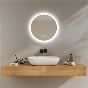 EMKE Specchio da bagno rotondo con illuminazione,50 cm,Specchio LED dimmerabile con 3 colori di illuminazione, anti-appannamento, interruttore touch, specchio da bagno.