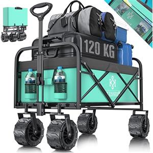 KESSER® Carrello Pieghevole con Pneumatici Larghi Carrello a Mano Carretto da Trasporto Carrello Porta-Attrezzi | incl. 2 Tasche a Rete | Pieghevole | Ruote in Gomma Piena