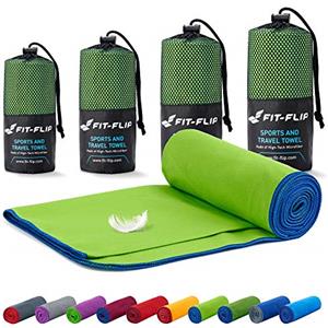 Fit-Flip Asciugamano Microfibra - Asciugamani Palestra Compatto e Ultraleggero - Il Perfetto Telo Mare Grande - ottimale per Viaggio, Sport e Piscina (40x80cm Verde - Bordo Blu Scuro)