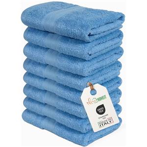 nice homeit Set 8 Asciugamani viso e ospite in Cotone 35x55 in 100% cottone filato ad anello - set asciugamani bagno Extra Morbidi e Assorbenti. MADE IN ITALY - AZZURRO