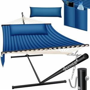 KESSER® Amaca con telaio e cuscino, Amaca doppia per 2 Persone, Portata 200 kg, Interno ed esterno, XXL, Sedia sospesa, Giardino, Piscina, Balcone, Terrazza - Blu Marino