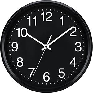 Plumeet 25cm Orologio da Muro, Silenzioso con Numero Grandi E Graziosi e Movimento Digitale Senza Ticchettio, Orologi da Parete Design Moderno Ottimo per la Camera da Letto e la Cucina (Nero)