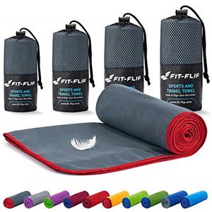Fit-Flip Asciugamano Microfibra - Asciugamani Palestra Compatto e Ultraleggero - Il Perfetto Telo Mare Grande - ottimale per Viaggio, Sport e Piscina (40x80cm Grigio Scuro - Bordo Rosso)
