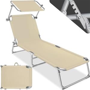 TecTake® Lettino a Sdraio per Prendere Il Sole con L'Ombrello Parasole 190cm, Lettino Pieghevole, Sdraio da Spiaggia, Lettino da Sole, Sdraio da giardino, Arredamento Terrazzo Balcone- beige