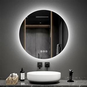 EMKE Specchio Bagno Rotondo con Luce 70 cm, Funzione Antiappannamento, LED con Interruttore Tattile, Luce Bianca Fredda 6500K / Calda 3000K / Neutra 4000K