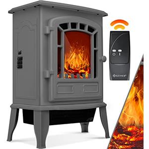 KESSER® Camino elettrico con termoventilatore da 2000W - caminetto elettrico - riscaldamento - effetto fuoco a LED - stufa effetto fiamma - termocamino silenzioso e regolabile (grigio)