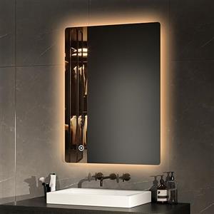 EMKE Specchio da Bagno 80x60 cm, Specchio da Bagno con Illuminazione, Interruttore Tattile, 3 Colori di Luce, Funzione Memoria, Montaggio Orizzontale e Verticale
