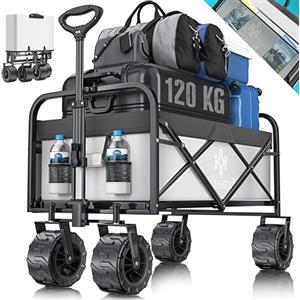 KESSER® Carrello Pieghevole con Pneumatici Larghi Carrello a Mano Carretto da Trasporto Carrello Porta-Attrezzi | incl. 2 Tasche a Rete | Pieghevole | Ruote in Gomma Piena