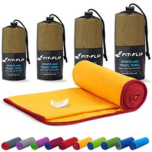 Fit-Flip Asciugamano Microfibra - Asciugamani Palestra Compatto e Ultraleggero - Il Perfetto Telo Mare Grande - ottimale per Viaggio, Sport e Piscina (50x110cm Giallo - Bordo Vino Rosso)