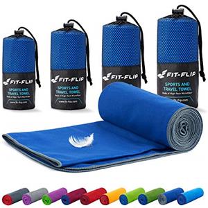 Fit-Flip Asciugamano Microfibra - Asciugamani Palestra Compatto e Ultraleggero - Il Perfetto Telo Mare Grande - ottimale per Viaggio, Sport e Piscina (40x80cm Blu Scuro - Bordo Grigio)