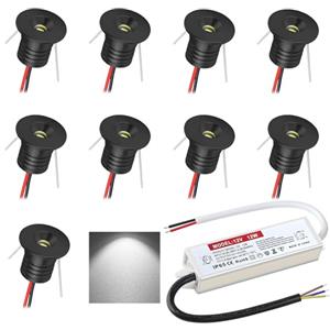 DYKUWEY Faretto da incasso 1W 9 pezzi Mini Luci da incasso 12V Faretto a LED per soffitto camera da letto Armadietto del bagno Scala per posto auto coperto (Nero Bianco Freddo 6000K)