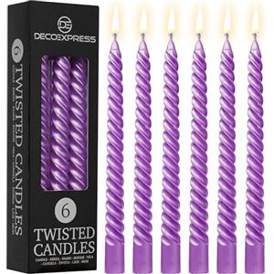 DECO EXPRESS Candele Lunghe Spirale, Pacco da 3/6 - Candele 6 Ore Lunga Durata Non Profumato (Viola Metallizzato, Set da 6)
