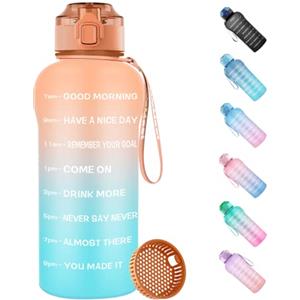 WEMEET Borraccia 2L con Filtro [Tritan Senza BPA], Motivazionale Borraccia Sportiva 2 Litro con Marcatori di Tempo, Bottiglia Acqua Sportiva per Palestra, Campeggio, Yoga, Picnic Arancia Verde