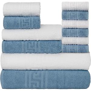 nice homeit Set Asciugamani Bagno 12 Pezzi - Asciugamani Viso, Bidet, Doccia e Ospiti in 100% Cotone - Asciugamani Grandi, Morbidi, Anti-Pilling, Super Assorbenti, Made in Italy. Bianco Blu