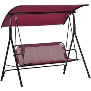 Outsunny Dondolo da Giardino 3 Posti con Tettuccio Parasole Regolabile, Dondolo da Esterno con Seduta Traspirante in Texteline e Metallo, Portata Fino a 240 kg, 172x110x153 cm, Rosso Vino