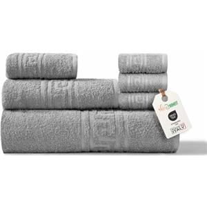 nice homeit Set Asciugamano Bianco in 100% Cotone- Set di Asciugamani per Bagno-Morbidi ed Altamente Assorbenti- Made in Italia-Grigio