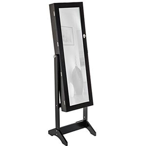 TecTake ARMADIETTO PORTAGIOIE CON SPECCHIO SPECCHIERA CON ANTA PORTAOGGETTI GIOIELLI 147 x 45 x 37 cm - disponibile in diversi colori - (Nero)