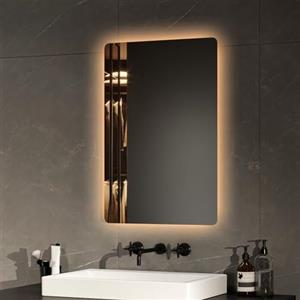 EMKE Specchio bagno con luce 40x60cm, specchio retroilluminato bagno con interruttore a pulsante+antiappannamento+funzione di memoria,specchio bagno led con luce bianca fredda e calda