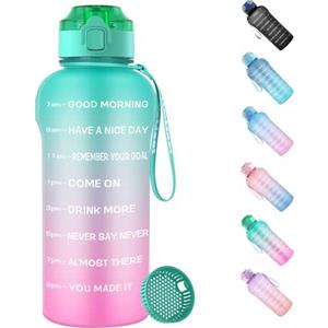 WEMEET Borraccia Acqua 2Litro con Filtro [Tritan Senza BPA], Motivazionale Borraccia Sportiva 2000ml con Marcatori di Tempo, Bottiglia Sportiva per Palestra, Campeggio, Yoga, Picnic Verde Viola