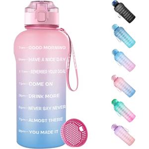 WEMEET Motivazionale Borraccia Sportiva 2L con Marcatori di Tempo, [Tritan Senza BPA] 2Litro Borraccia Acqua con Filtro, Bottiglia Sportiva per Palestra, Campeggio, Yoga, Picnic Rosa Blu